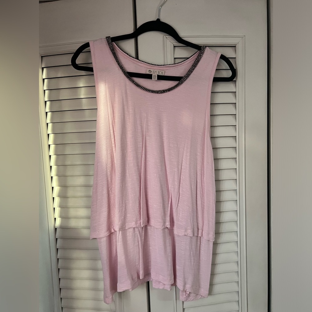 Pink tank top with jewels around neck XL
